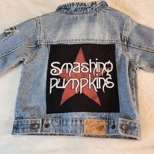 Mish Boys Smashing Pumpkins  Upcycled Distressed Denim Jacket Size 4